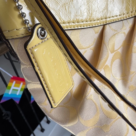 Vintage Y2K Coach Lemon Yellow Jacquard Patent Shoulder Hobo Bag LIKE NEW HTF - Picture 7 of 7